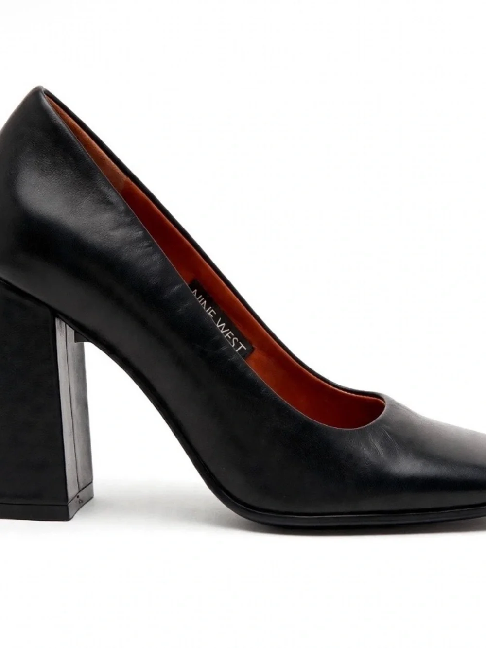 Nine West Black Leather Block Heel Pumps with Square Toe Y2K